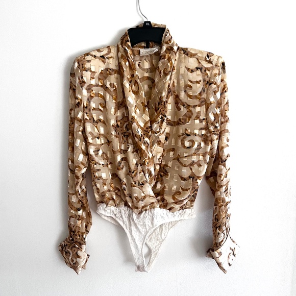 Vintage Cache Bodysuit in Medium One Piece Gold Roll Collar - Picture 1 of 11